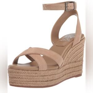 Vince Camuto NWT Women's Fettana Suede Criss Cross Wedge Sandals Tan Size 10